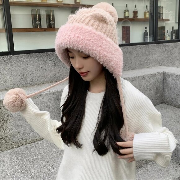 Women pink 2 Winter Sherpa Beanie Hats Knit Ear Flaps Peruvian Cover Ears main image 5